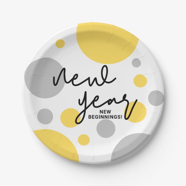 Polka dots Yellow Gray of New Year New Beginns Pappteller (Vorderseite)