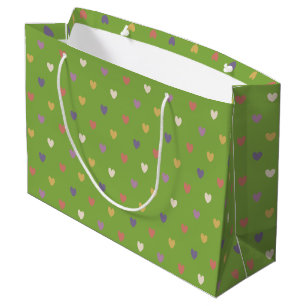 Polka Herzen auf grünem Grün Große Geschenktüte