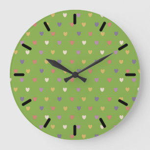 Polka Herzen auf grünem Grün Große Wanduhr