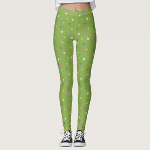 Polka Herzen auf grünem Grün Leggings