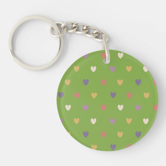 Polka Herzen auf grünem Grün Schlüsselanhänger (Vorderseite)