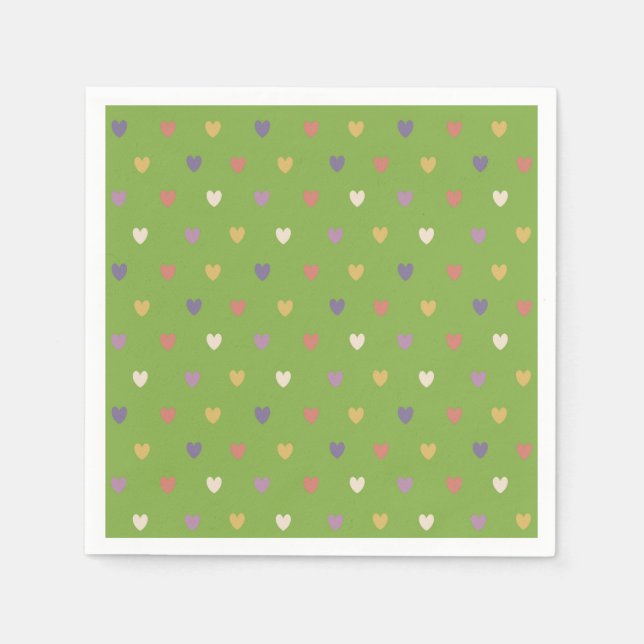 Polka Herzen auf grünem Grün Serviette (Vorderseite)