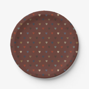 Polka Herzen auf kilim braun Pappteller