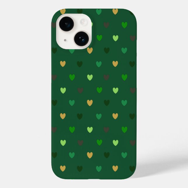 Polka Herzen auf Waldgrün Case-Mate iPhone 14 Hülle (Rückseite)