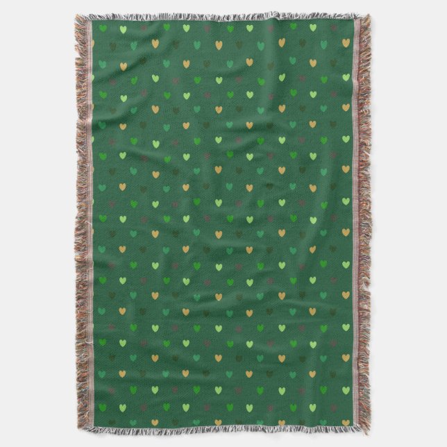 Polka Herzen auf Waldgrün Decke (Vorderseite Vertikal)