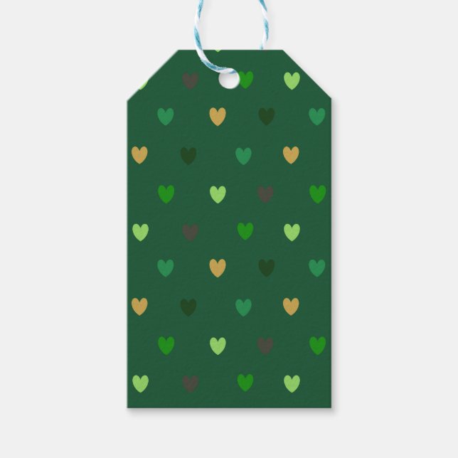 Polka Herzen auf Waldgrün Geschenkanhänger (Vorderseite)