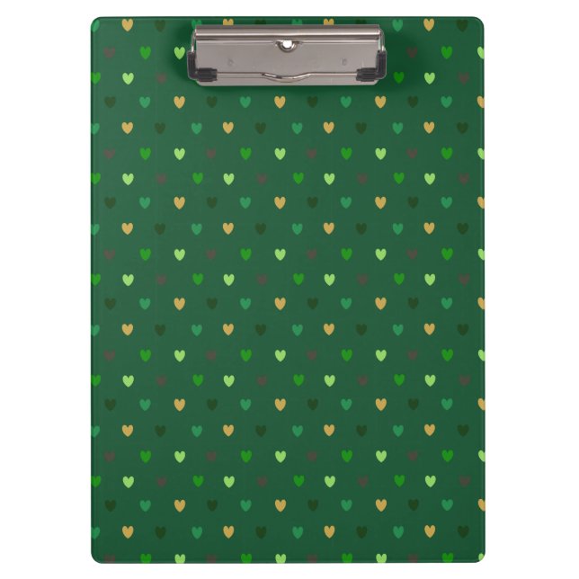 Polka Herzen auf Waldgrün Klemmbrett (Vorderseite)