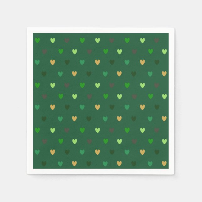 Polka Herzen auf Waldgrün Serviette (Vorderseite)