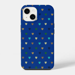 Polka-Herzen in Pfauenblau-Tönen iPhone 14 Hülle