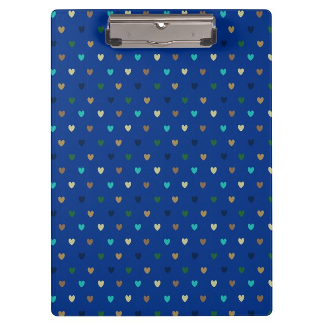 Polka Herzen in pfauenblauen Tönen Klemmbrett (Vorderseite)
