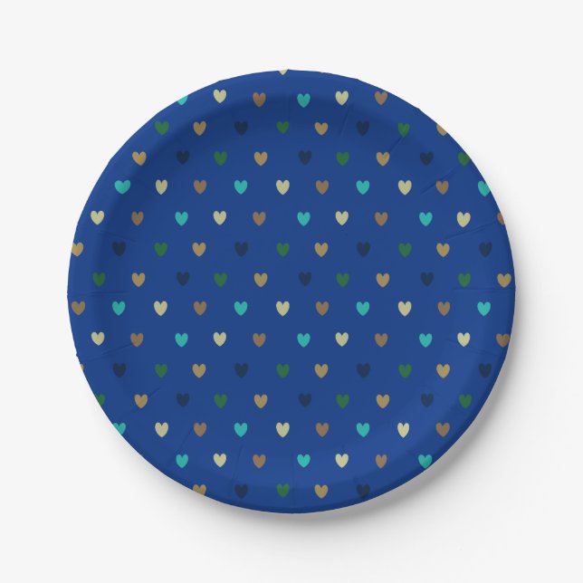 Polka Herzen in pfauenblauen Tönen Pappteller (Vorderseite)