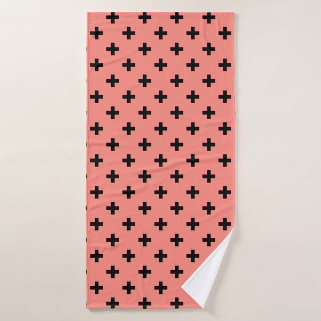 Polka noire croise sur pêche (Serviette de bain)
