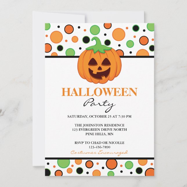 Polka-Punkt-Kürbis-Halloween-Party-Einladungen Einladung (Vorderseite)