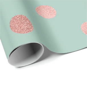 Polka-Punkt-Minzen-Grün-Pastellpfirsich-GoldRose Geschenkpapier