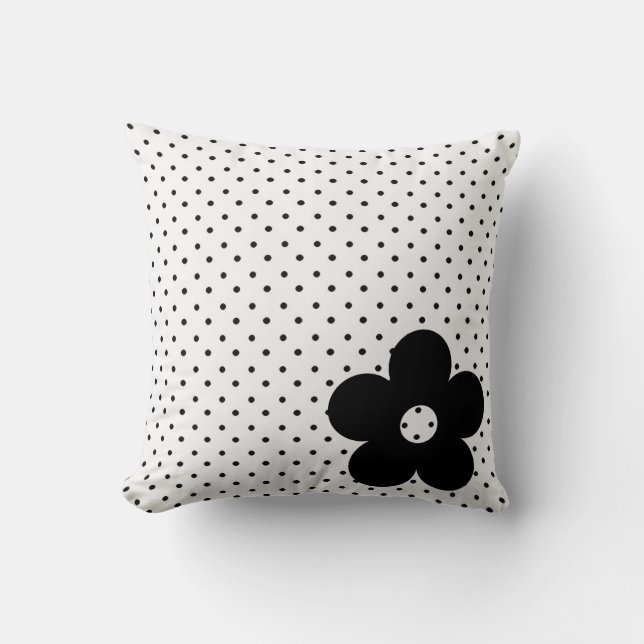 Polka-Punkt-Party-Blume in Schwarzweiss Kissen (Vorderseite)