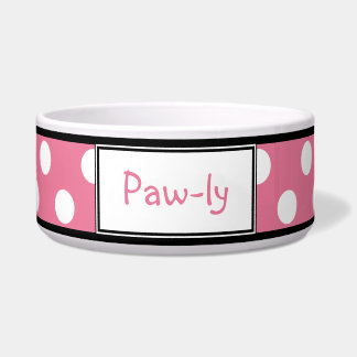 Polka-Punkt-Rosa-personalisierte Hundeschüssel Napf