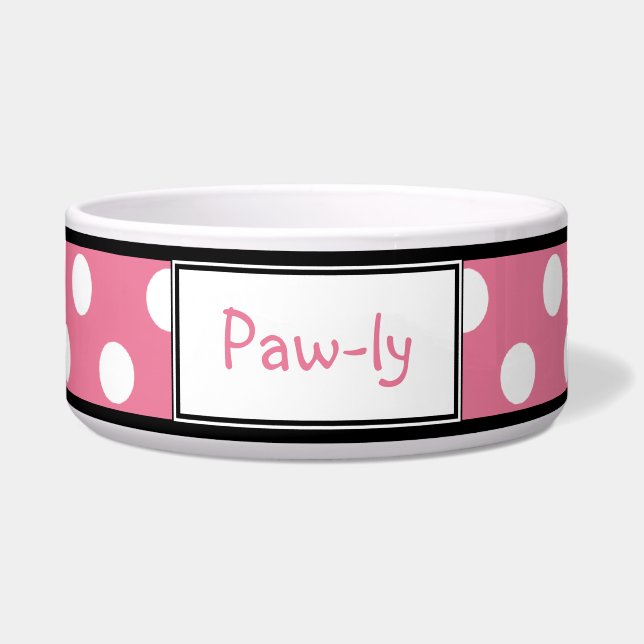 Polka-Punkt-Rosa-personalisierte Hundeschüssel Napf (Vorderseite)