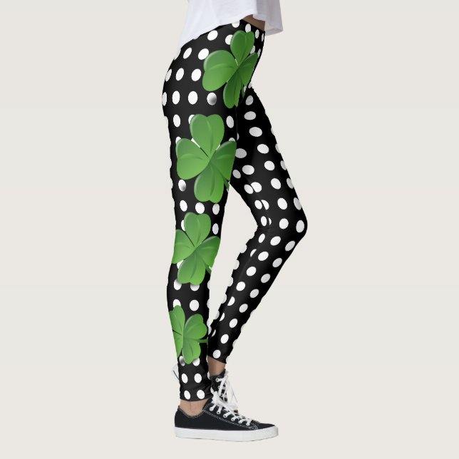 Polka-Punkt St. Patricks irischer Schwarz-weißer Leggings (Rechts)