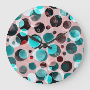 Polka Punkt Wasserfarbe, abstraktes Muster. Große Wanduhr