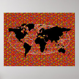 Polka-Punkte auf der schwarzen Weltkarte Poster