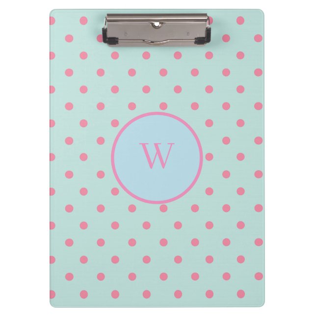 Polka-Punkte Blau und Rosa Klemmbrett (Vorderseite)