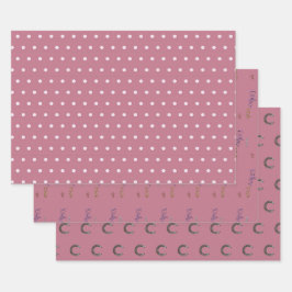 Polka-Punkte, der Esther-Club. Pferdeschuhe pink Geschenkpapier Set