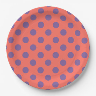 Polka-Punkte für Violette und lebende Korallen Pappteller