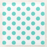 Polka-Punkte Glasuntersetzer<br><div class="desc">Türkispolka-Punkte auf weißem Hintergrund</div>