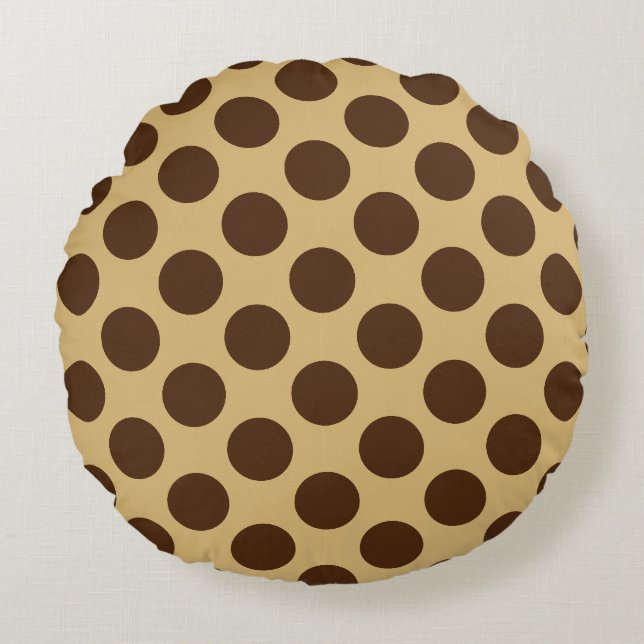 Polka-Punkte in Beige und Brauntönen Rundes Kissen (Vorderseite)