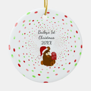Polka Punkte und Bär erstes Weihnachten Keramik Ornament