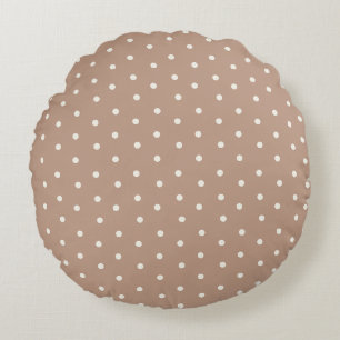 Polka-Punktmuster auf braunem Hintergrund Rundes Kissen