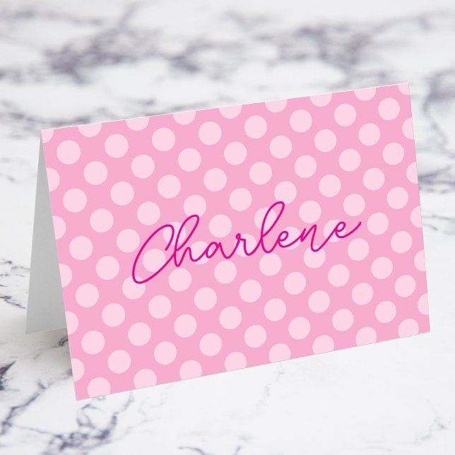 Polka rose clair personnalisé Nom du point Cartes  (Personalized Light Pink Polka Dot Name Place Cards)
