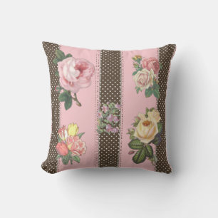 Polka rose floral point réversible Coussin décorat