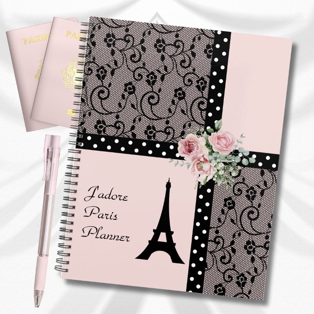 Polka rose romantique Point Paris France Planner (Romantic Pink Polka Dot Paris France Planner)
