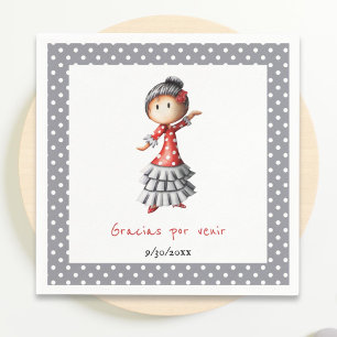 Polkda Dot Gray Spanish Sevillana Flamenco Dancer Serviette