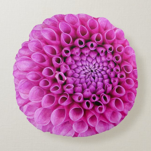 Polly rosa Dahlie Rundes Kissen (Vorderseite)