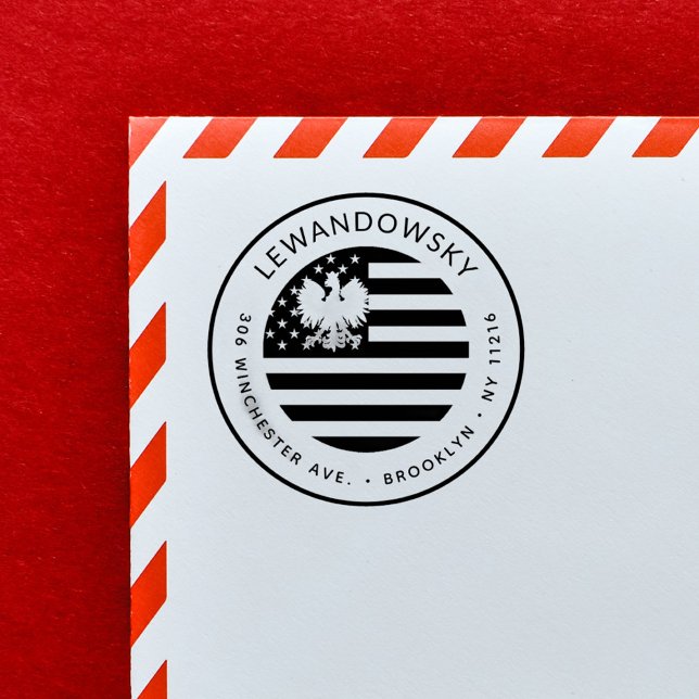 Polnisch-amerikanische Patriotische Rücksendeadres Permastempel (Polish - American Eagle USA Flag Patriotic Return Address Stamp. Perfect to celebrate 4th of July!)