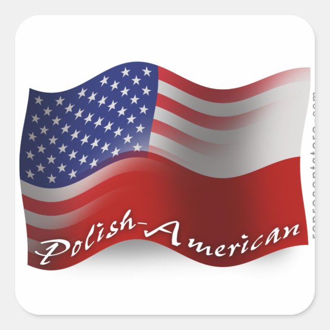 Polnisch-amerikanische Wave-Flagge Quadratischer Aufkleber (Vorderseite)