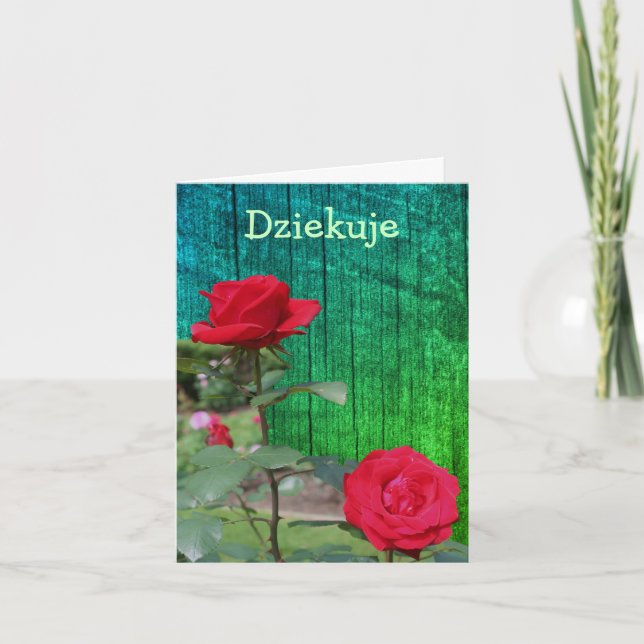 Polnisch Dziekuje Vielen Dank, dass Sie Rote Rosen Dankeskarte (Vorderseite)