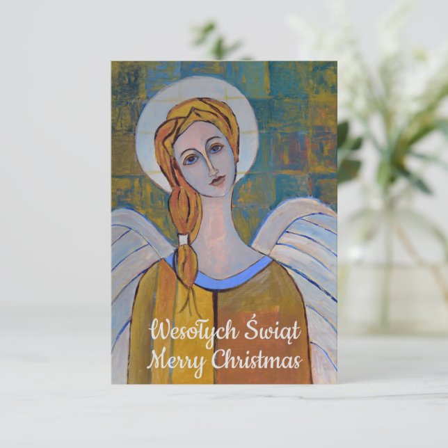 Polnisch Frohe Weihnachten Wesołych Świąt Angel (Stehend Vorderseite)