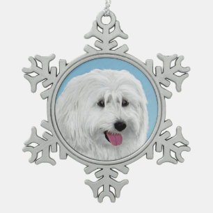 Polnisch Lowland Sheepdog Malerei - Original Hund  Schneeflocken Zinn-Ornament