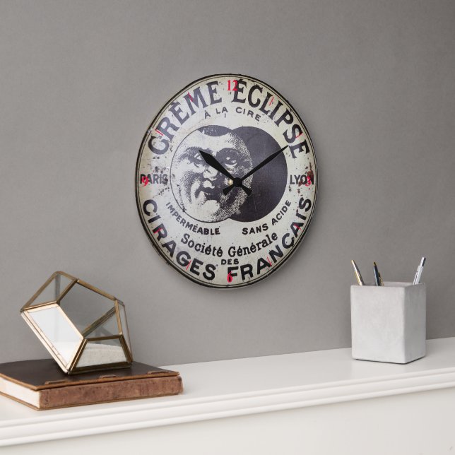 Polnisch Tin Français Große Wanduhr (Büro)