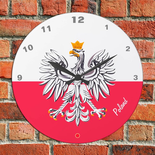 Polnische Flagge & Adler, polnische Mode/Sportfans Runde Wanduhr (Von Creator hochgeladen)