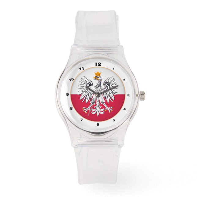 Polnische Flagge & Adler, trendige polnische Mode  Armbanduhr (Vorderseite)