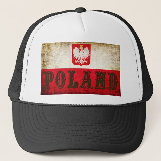 Polnische Flagge Grunge Truckerkappe (Vorderseite)