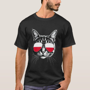 Polnische Flagge Katzen Gesicht Sonnenbrille Polen T-Shirt