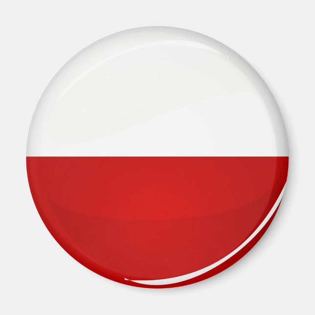 Polnische Flagge mit glänzender Runde Magnet (Vorne)