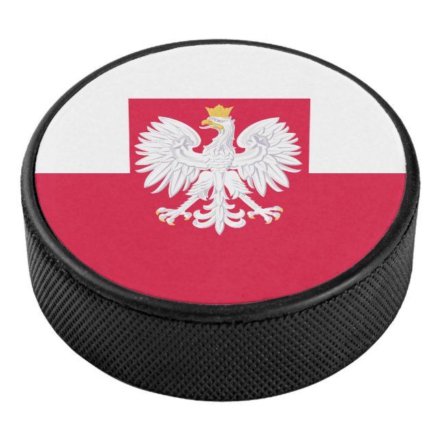 Polnische Flagge (mit Wappen) Eishockey Puck (3/4)