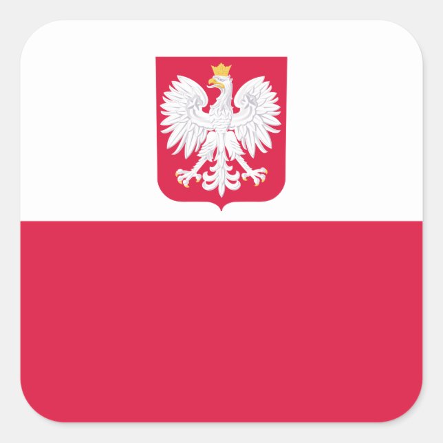 Polnische Flagge und polnische Wappen, Flagge Pole Quadratischer Aufkleber (Vorderseite)