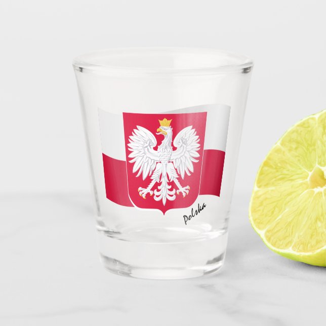 Polnische Flagge und polnisches Wappen / Party Schnapsglas (Vorderseite)